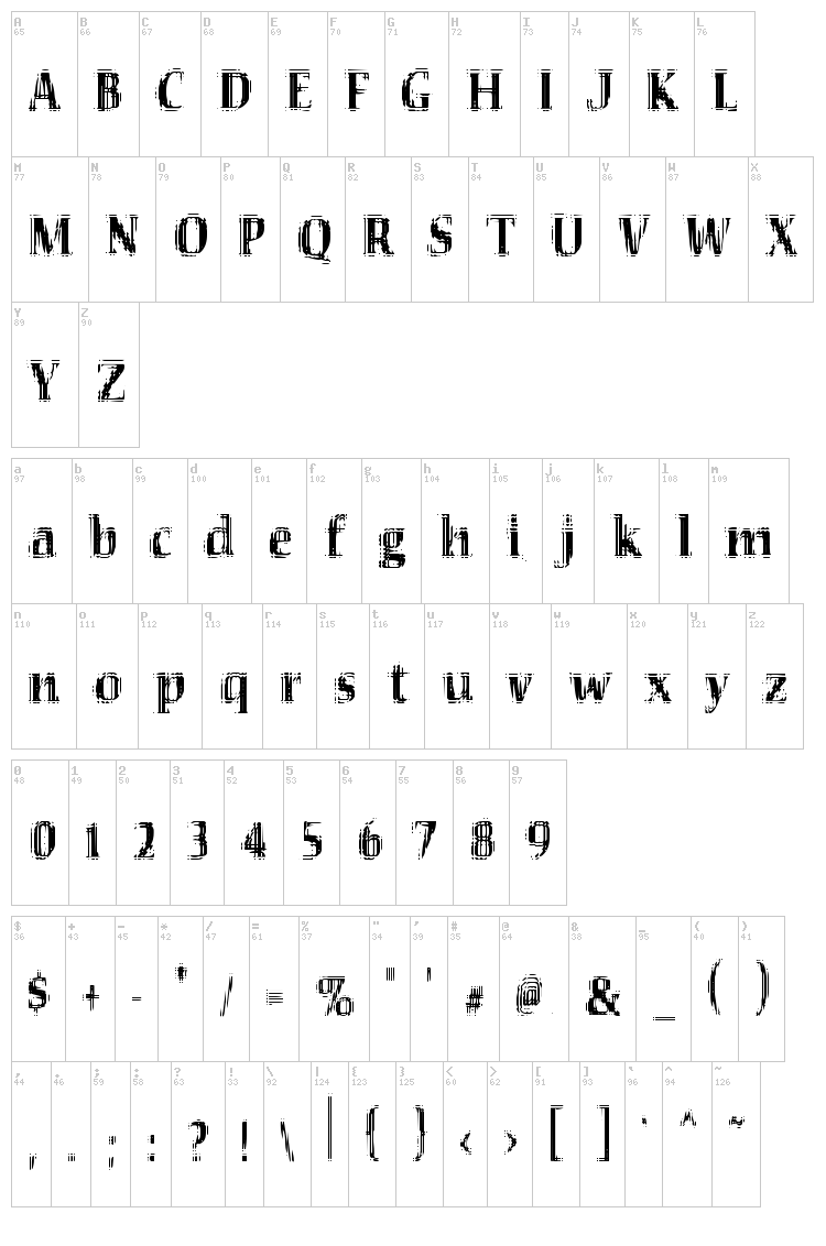 VTC Seeindubbledointriple font map